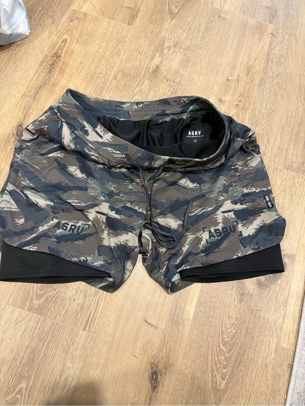 ASRV Men's Camo Performance Shorts - Olive Green/Black